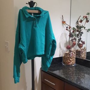 ALO Yoga Polo Henley Fleece Sweater in Green Large